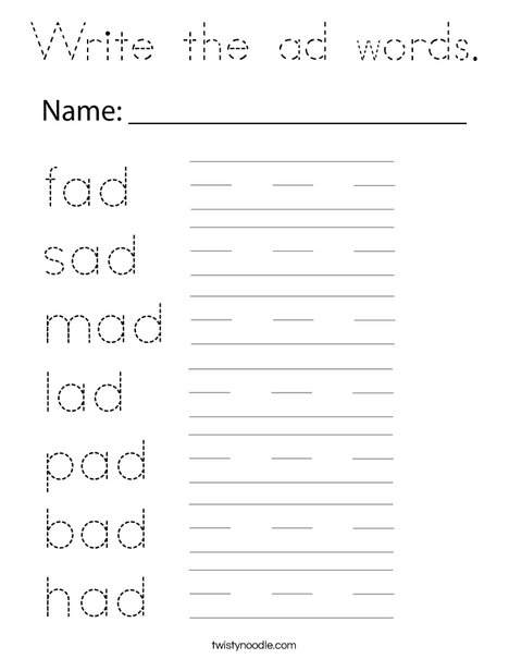 Write the ad words. Coloring Page
