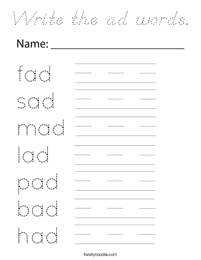 Write the ad words. Coloring Page