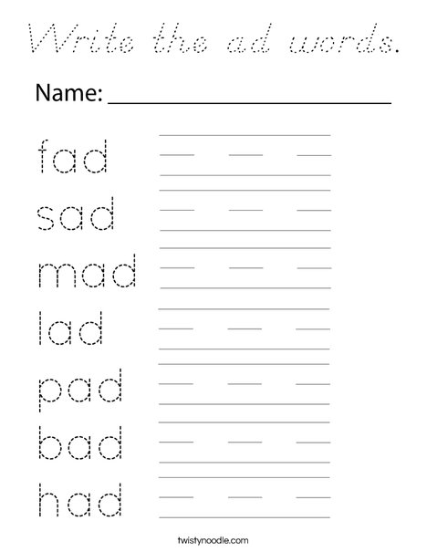 Write the ad words. Coloring Page