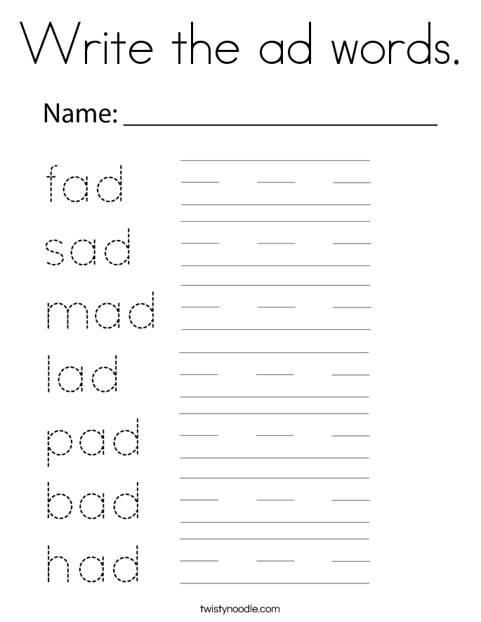 Write the ad words. Coloring Page