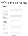 Write the ad words. Coloring Page