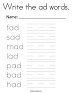 Write the ad words Coloring Page