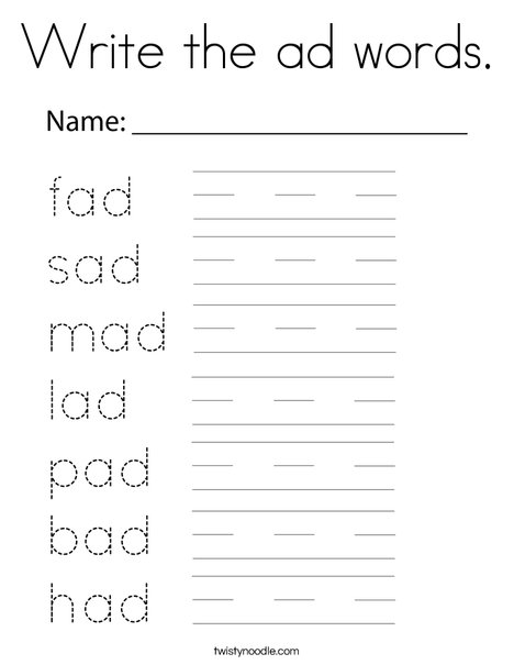 Write the ad words. Coloring Page