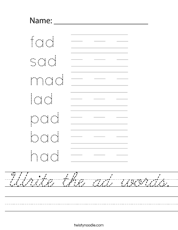 Write the ad words. Worksheet
