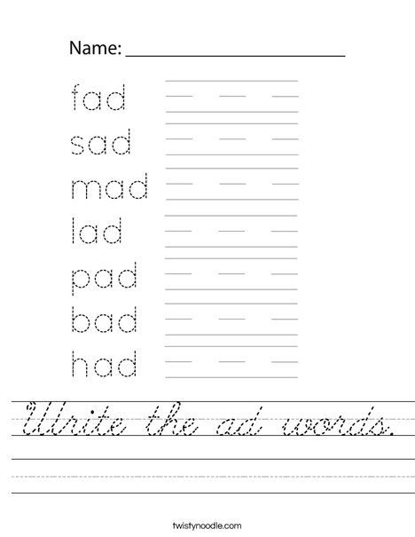 Write the ad words. Worksheet