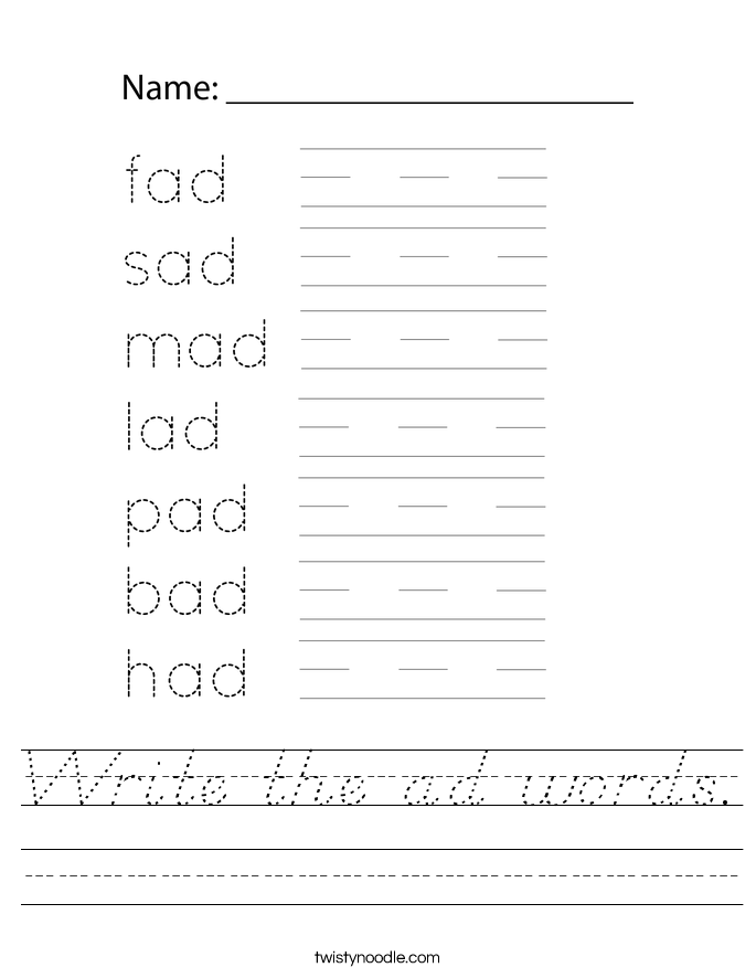 Write the ad words. Worksheet