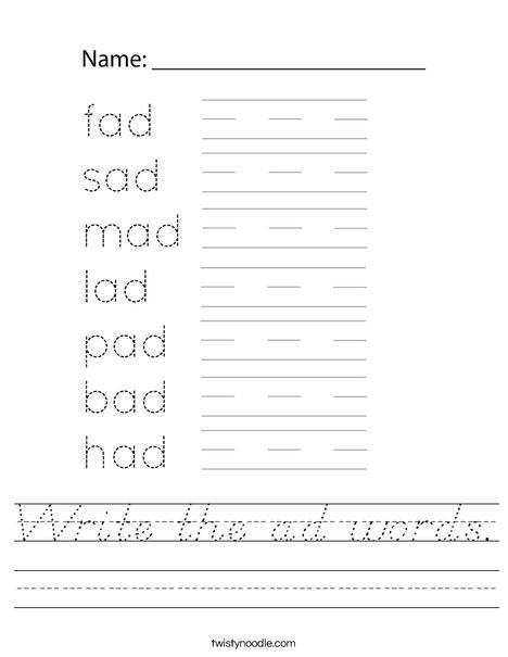 Write the ad words. Worksheet