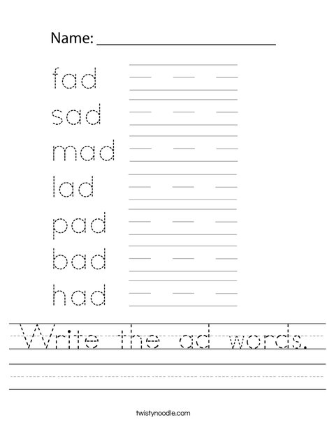 Write the ad words. Worksheet