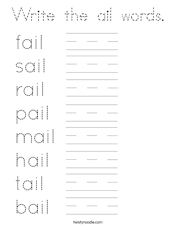 Write the ail words. Coloring Page