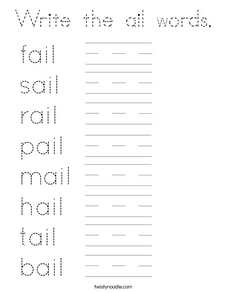 Write the ail words. Coloring Page