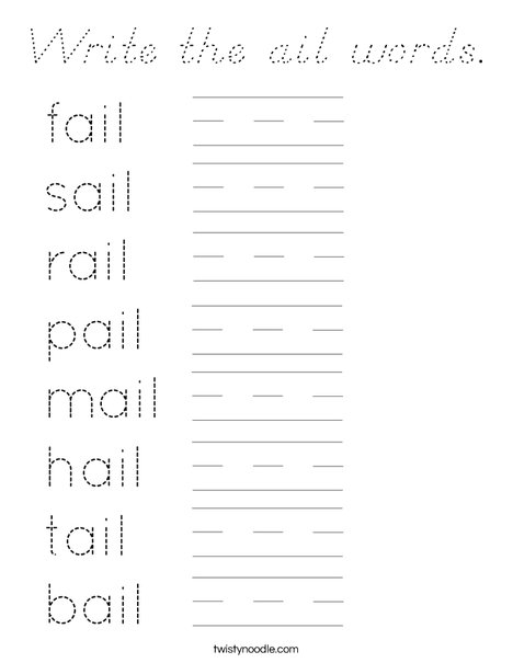 Write the ail words. Coloring Page