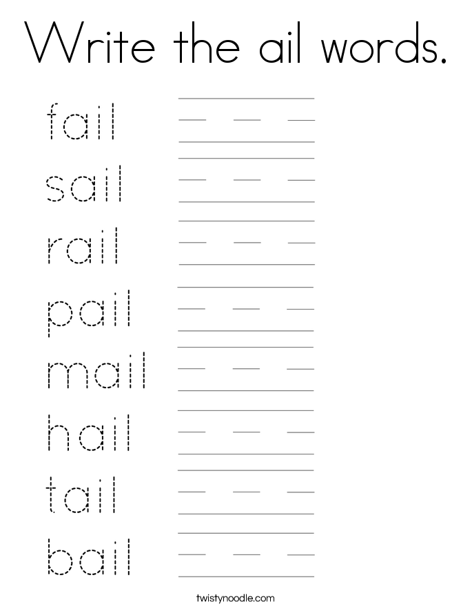 Write the ail words. Coloring Page