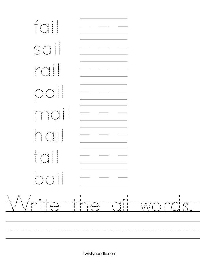 Write the ail words. Worksheet