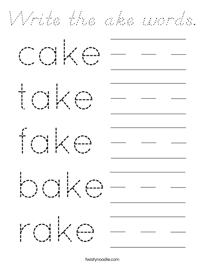 Write the ake words. Coloring Page