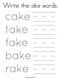 Write the ake words Coloring Page