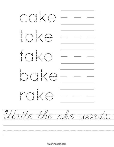 Write the ake words. Worksheet
