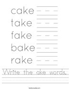 Write the ake words Handwriting Sheet