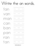 Write the an words Coloring Page