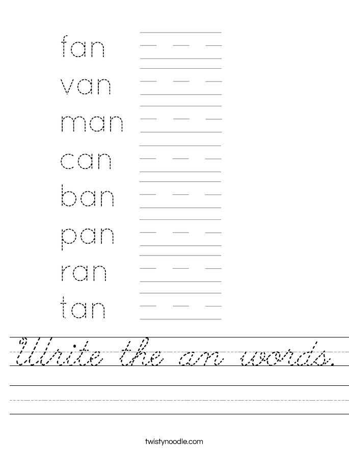 Write the an words. Worksheet
