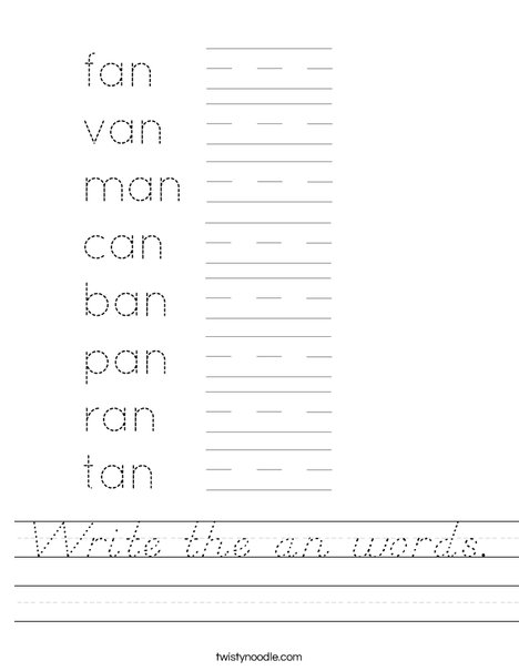 Write the an words. Worksheet