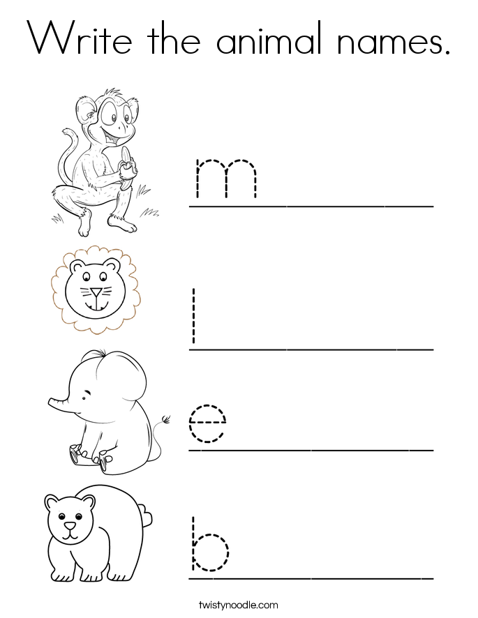 Write the animal names. Coloring Page