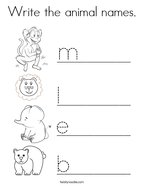 Write the animal names Coloring Page