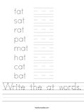 Write the at words. Worksheet