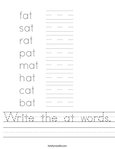 Write the at words Worksheet - Twisty Noodle