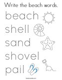 Write the beach words Coloring Page