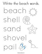 Write the beach words Coloring Page