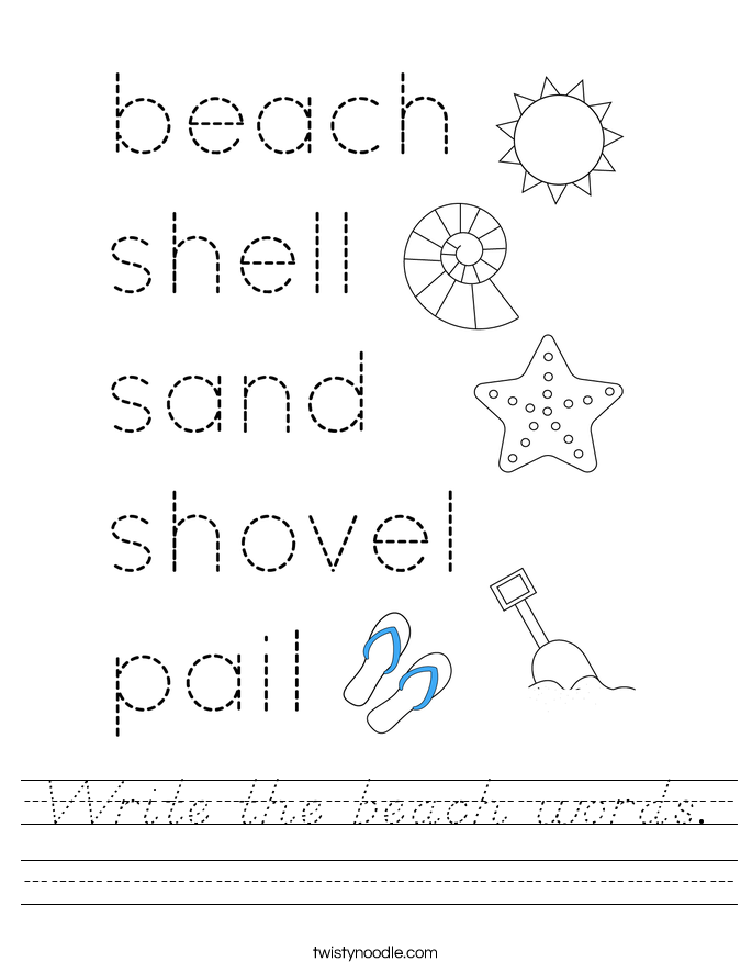 Write the beach words. Worksheet