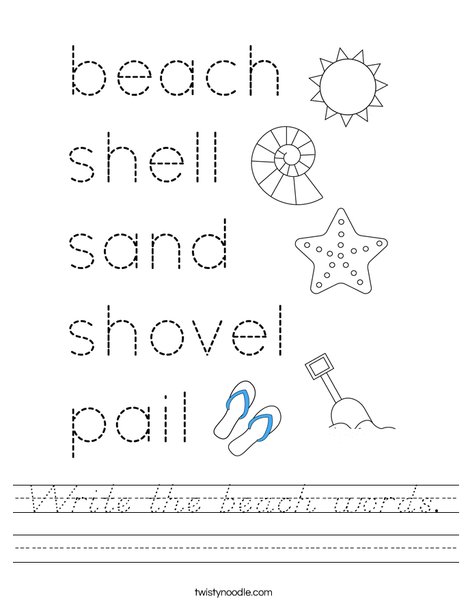 Write the beach words. Worksheet