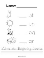 Write the Beginning Sounds Handwriting Sheet