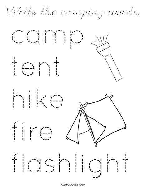Write the camping words. Coloring Page