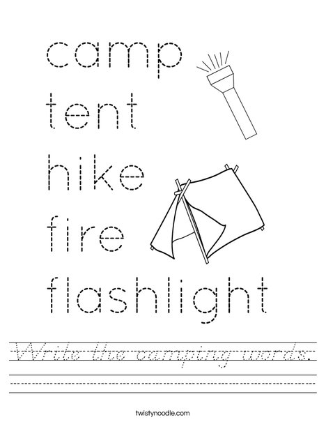 Write the camping words. Worksheet
