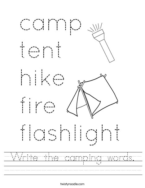 Write the camping words. Worksheet