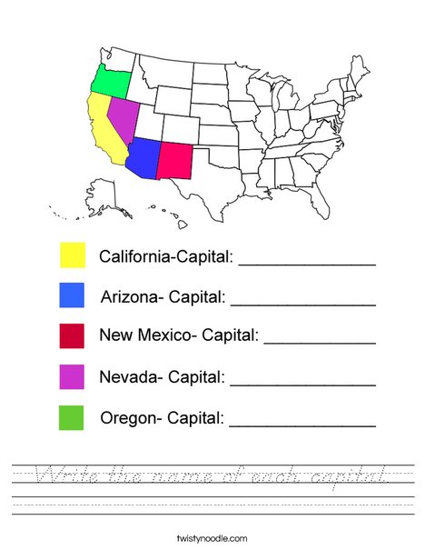 Write the Capital Names- West Worksheet