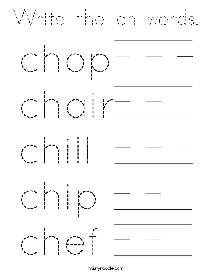 Write the ch words. Coloring Page