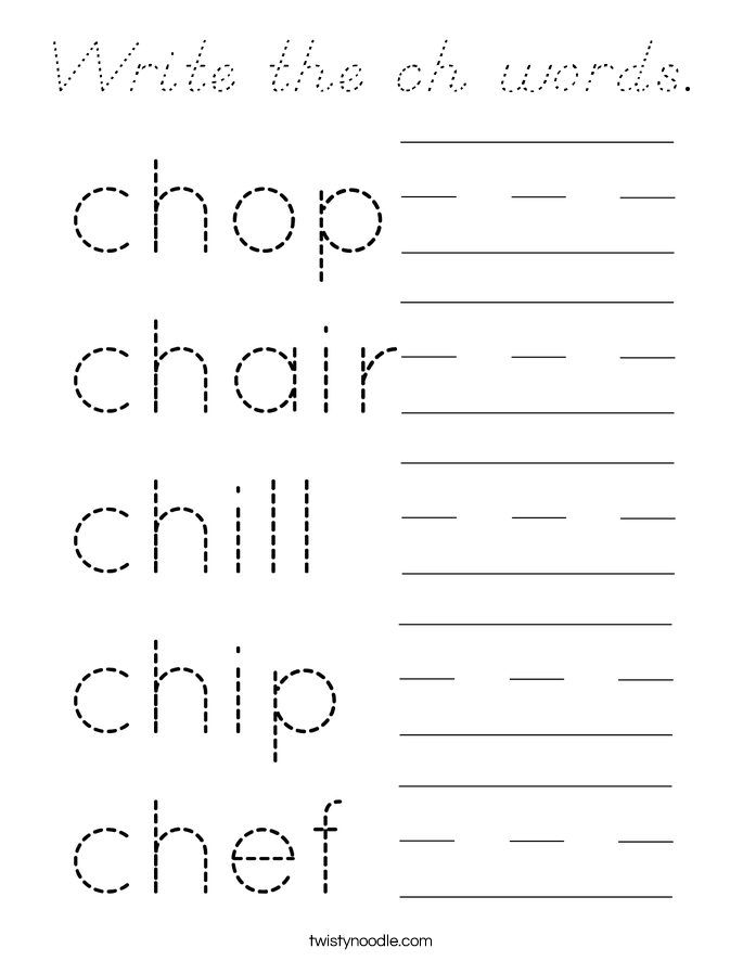 Write the ch words. Coloring Page