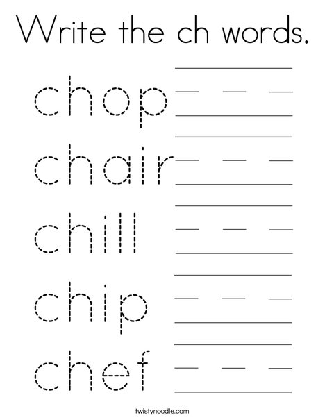 Write the ch words. Coloring Page