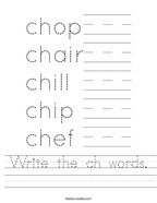 Write the ch words Handwriting Sheet