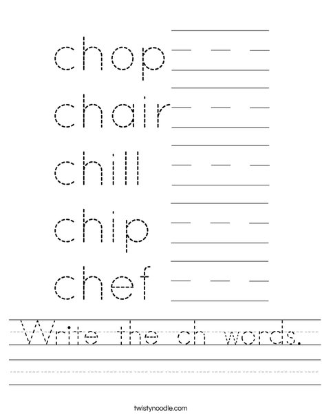 Write the ch words. Worksheet