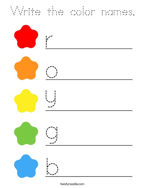 Write the color names. Coloring Page