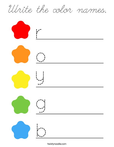 Write the color names. Coloring Page