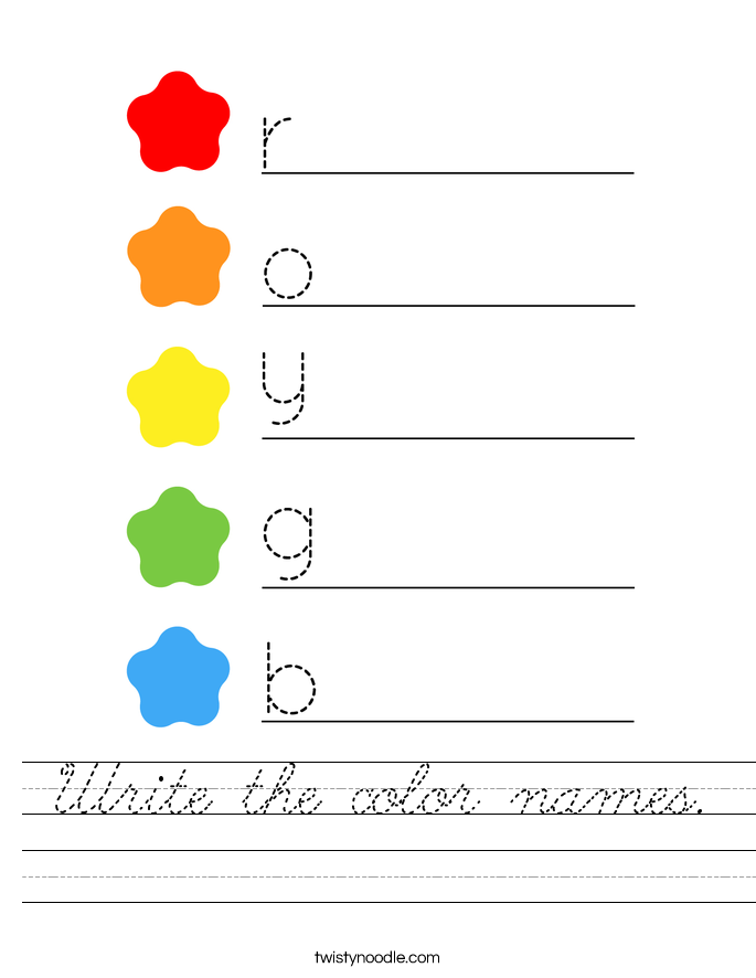 Write the color names. Worksheet