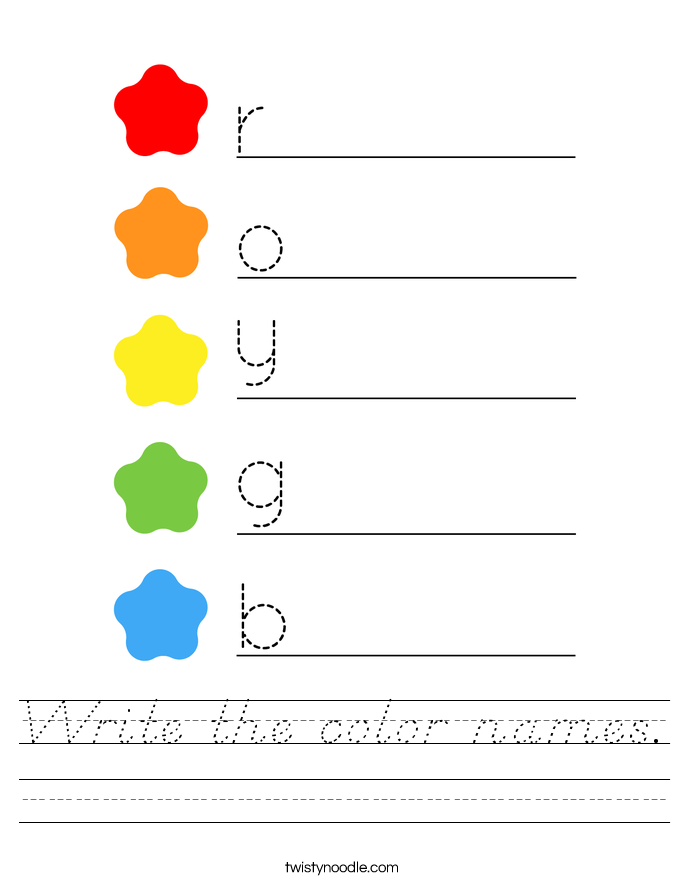 Write the color names. Worksheet