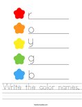 Write the color names. Worksheet