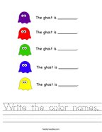 Write the color names Handwriting Sheet