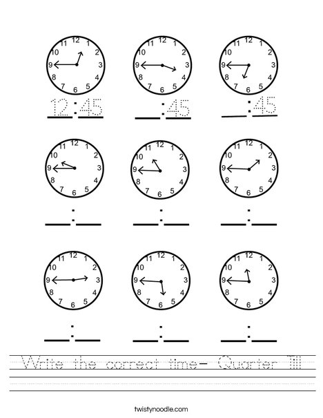write the correct time quarter till worksheet twisty noodle