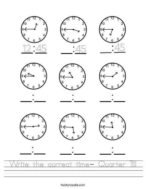 Write the correct time- Quarter Till Worksheet